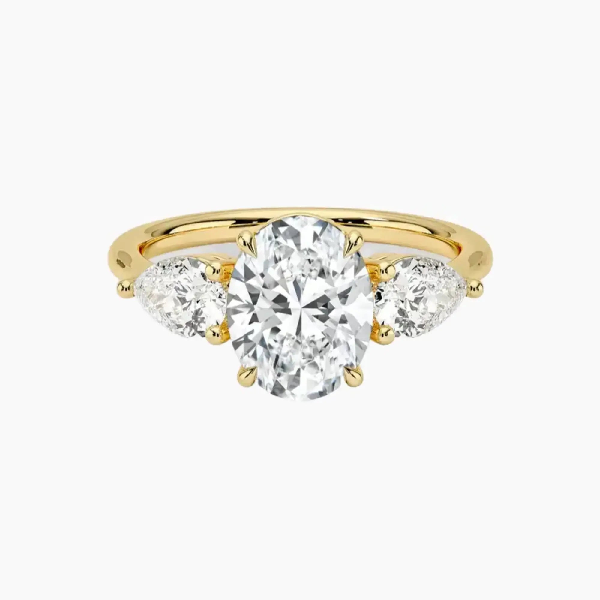 Calliope Oval Three Stone 2 Carat Lab Grown Diamond Engagement Ring in 14K Yellow Gold