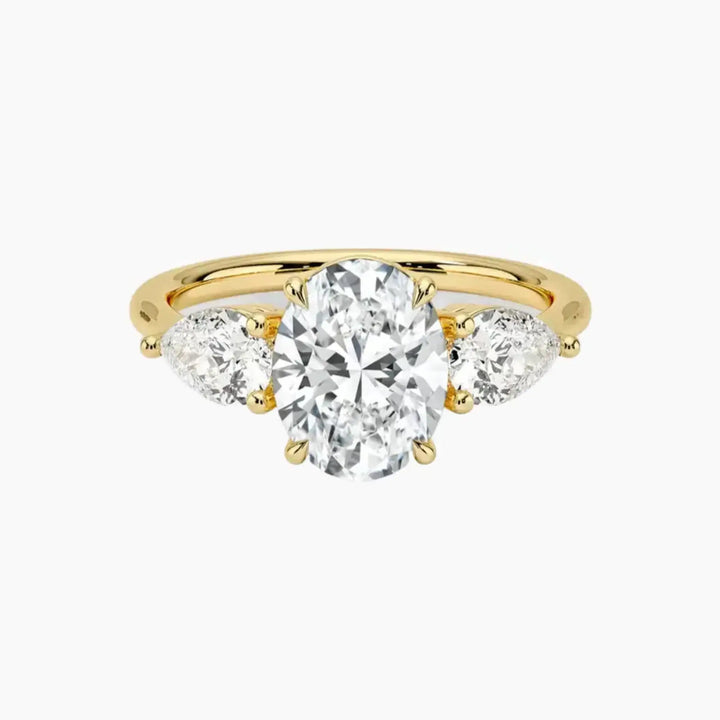 Calliope Oval Three Stone 3 Carat Lab Grown Diamond Engagement Ring in 14K Yellow Gold