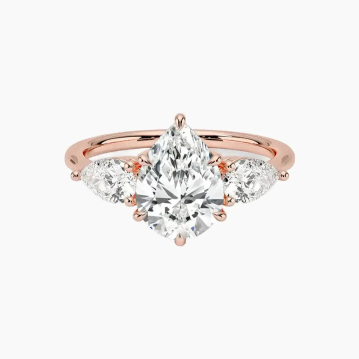 Calliope Pear Three Stone 2.5 Carat Lab Grown Diamond Engagement Ring in 18K Rose Gold