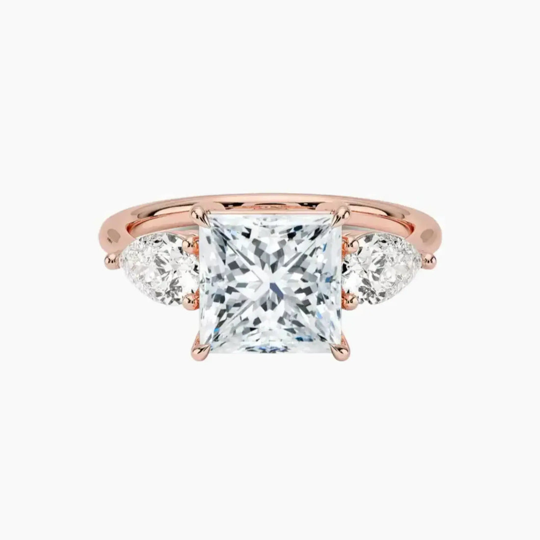 Calliope Princess Three Stone 3 Carat Lab Grown Diamond Engagement Ring in 14K Rose Gold