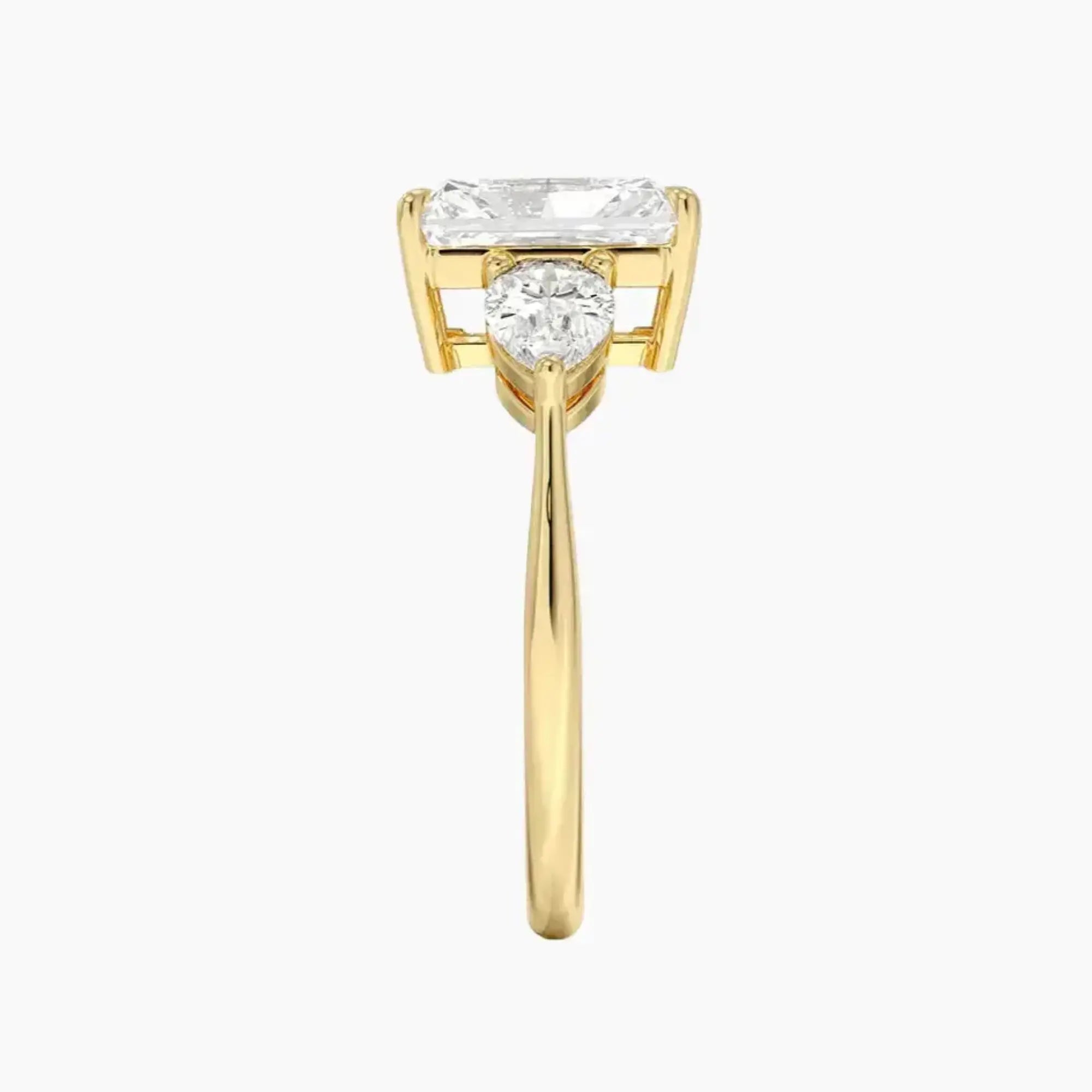 Calliope Radiant Three Stone 3 Carat Lab Grown Diamond Engagement Ring in 18K Yellow Gold