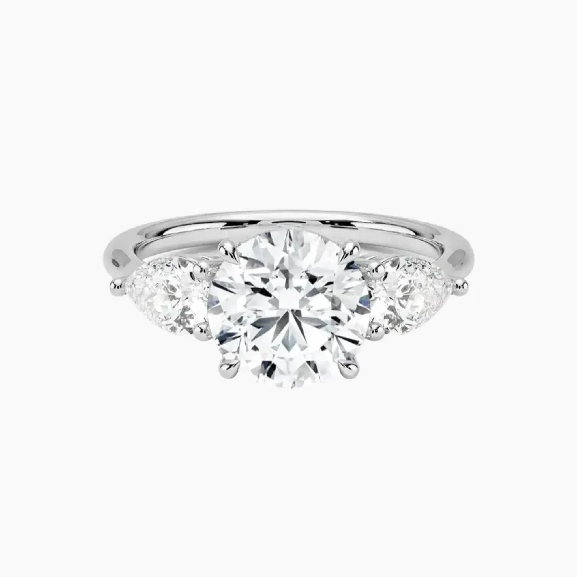 Calliope Round Three Stone Diamond Ring Setting in 14K White Gold