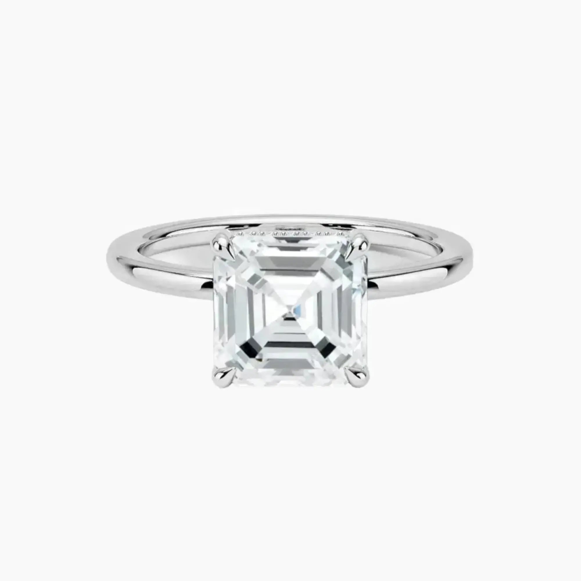 Dahlia Asscher Hidden Halo 2.5 Carat Lab Grown Diamond Engagement Ring in 18K White Gold