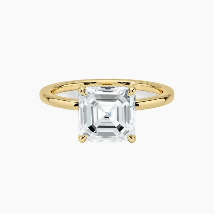 Dahlia Asscher Hidden Halo 3 Carat Lab Grown Diamond Engagement Ring in 14K Yellow Gold