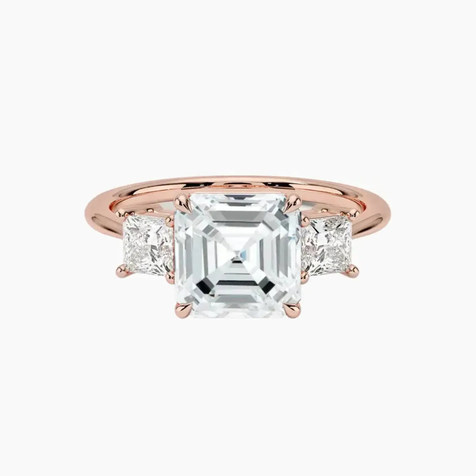 Vespera Asscher Three Stone 3 Carat Lab Grown Diamond Engagement Ring in 14K Yellow Gold