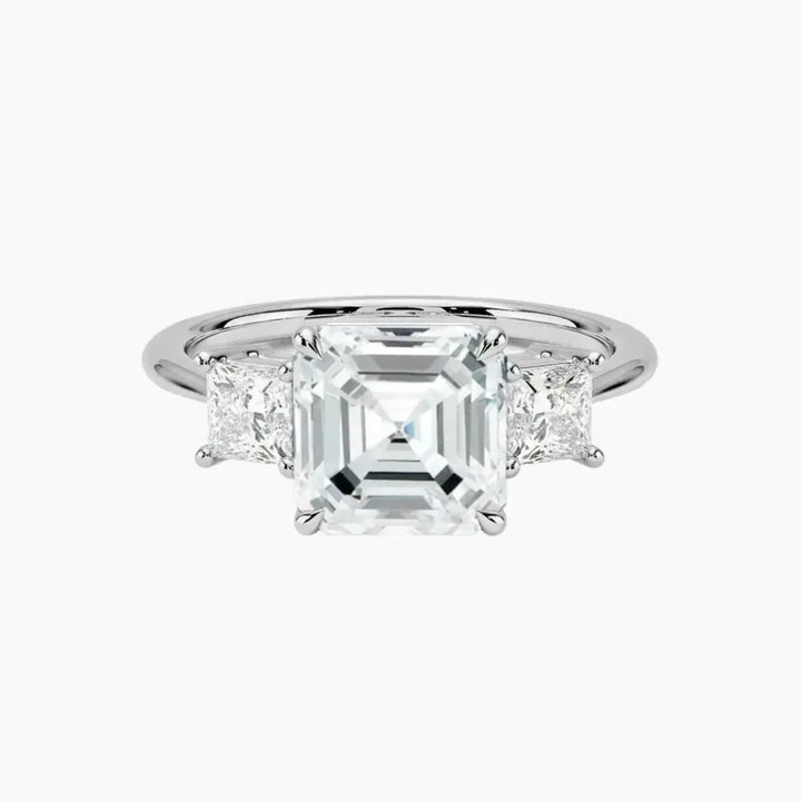 Vespera Asscher Three Stone 2.5 Carat Lab Grown Diamond Engagement Ring in 18K White Gold