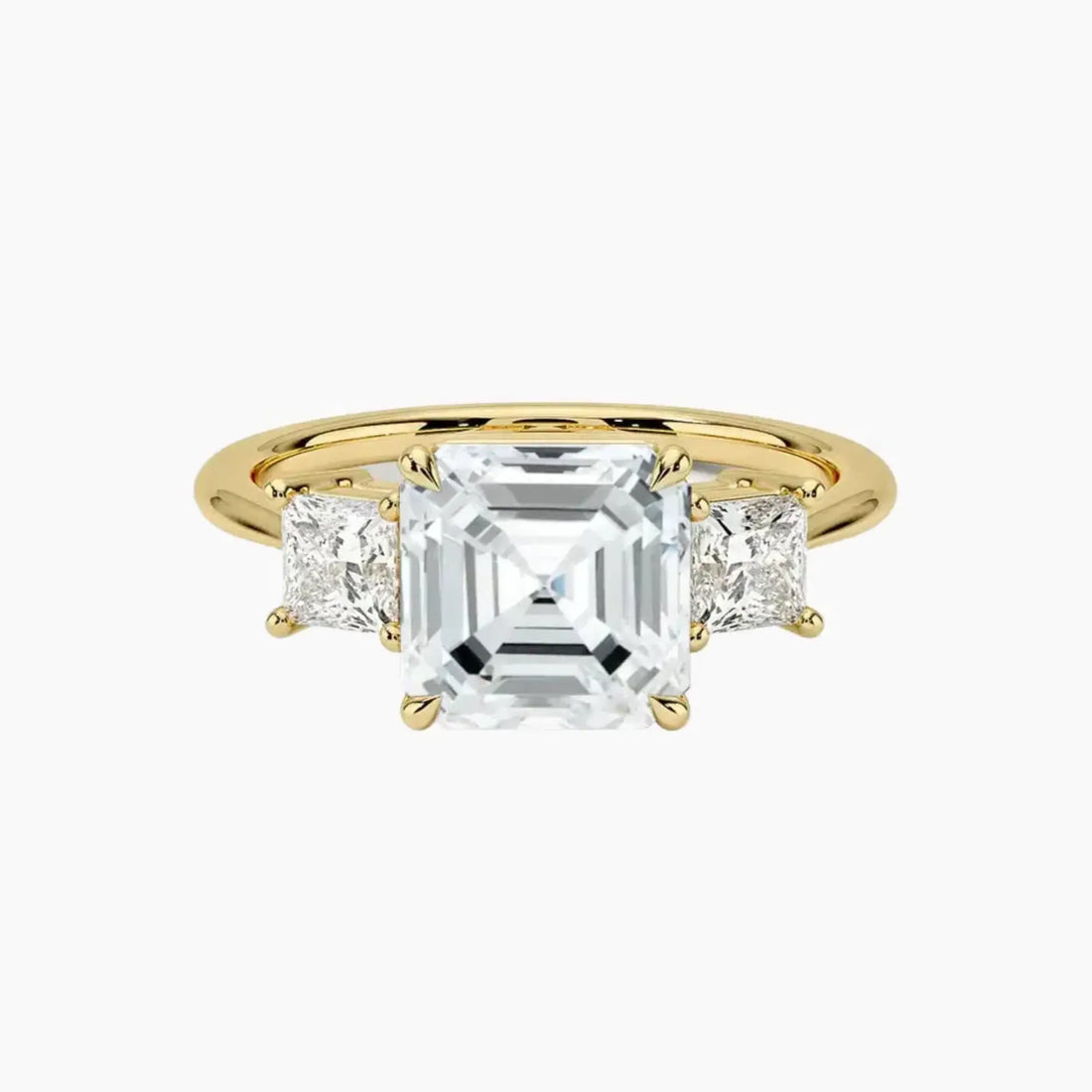Vespera Asscher Three Stone 3 Carat Lab Grown Diamond Engagement Ring in 18K Yellow Gold