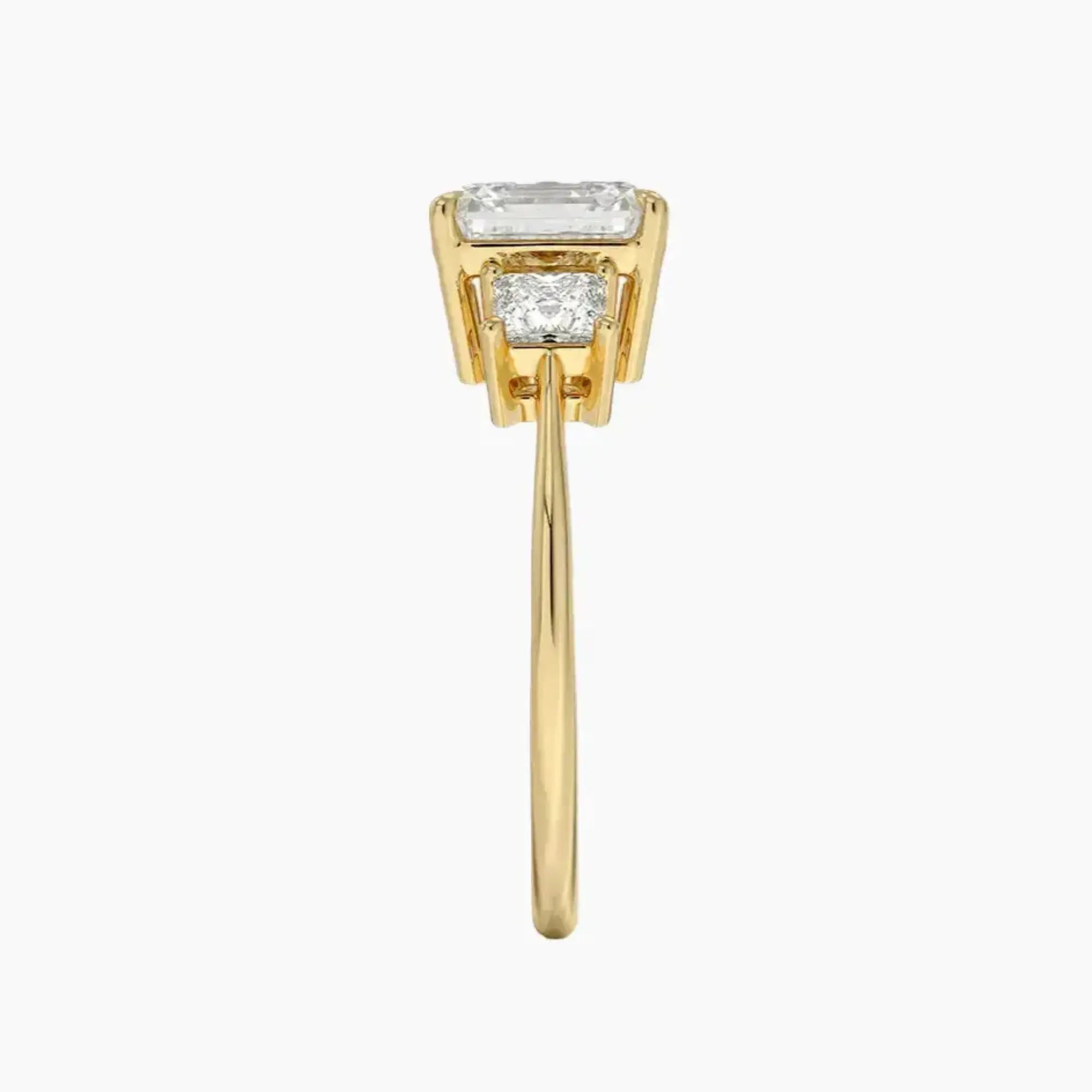 Vespera Asscher Three Stone 2.5 Carat Lab Grown Diamond Engagement Ring in 18K Yellow Gold