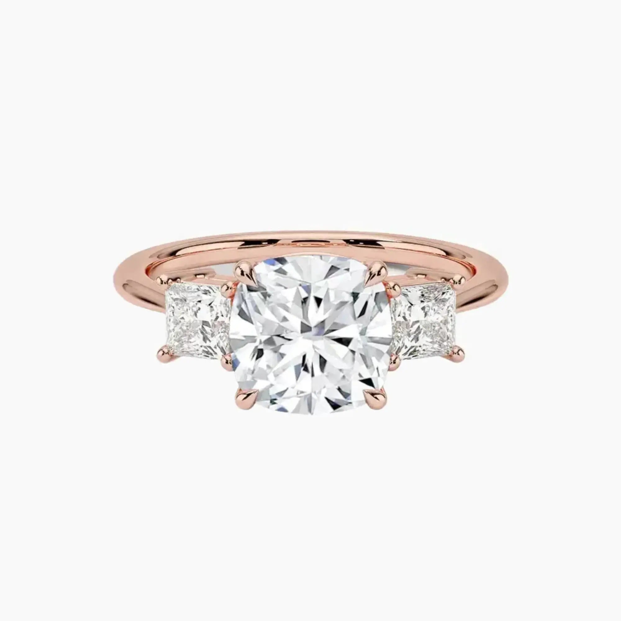 Vespera Cushion Three Stone 1 Carat Lab Grown Diamond Engagement Ring in 18K Rose Gold