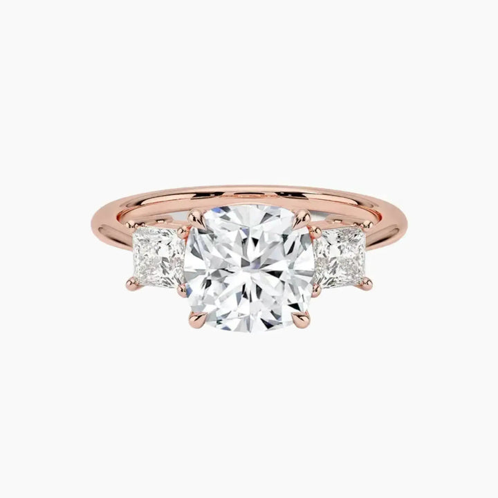 Vespera Cushion Three Stone 1.5 Carat Lab Grown Diamond Engagement Ring in 18K Rose Gold