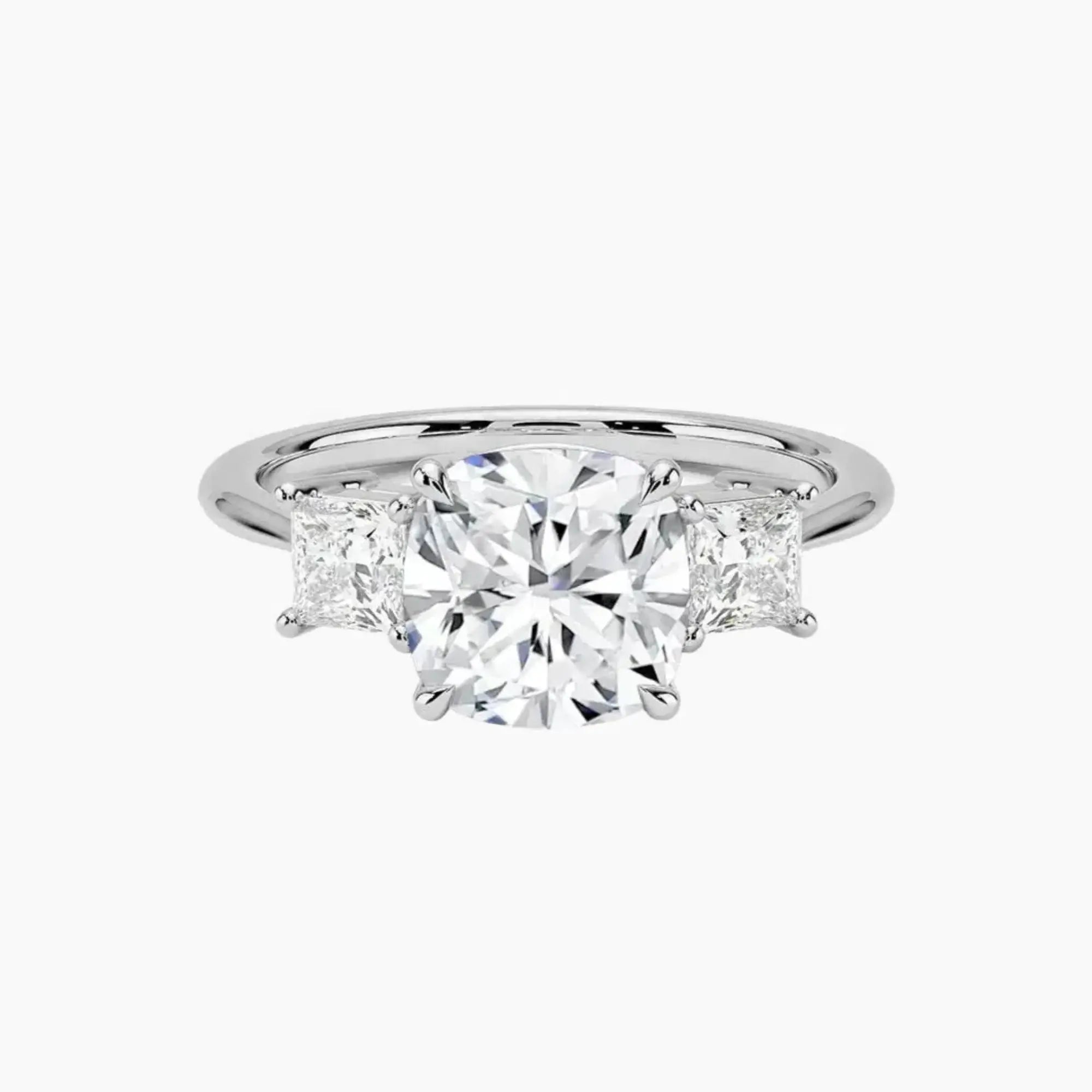 Vespera Cushion Three Stone Diamond Ring Setting in 14K Yellow Gold