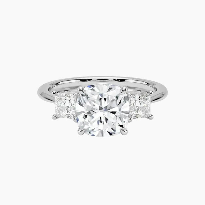 Vespera Cushion Three Stone 1 Carat Lab Grown Diamond Engagement Ring in 14K White Gold