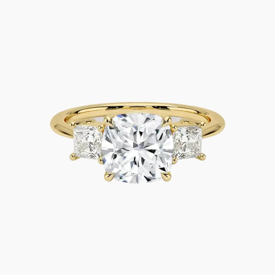 Vespera Cushion Three Stone Diamond Ring Setting in 18K Yellow Gold