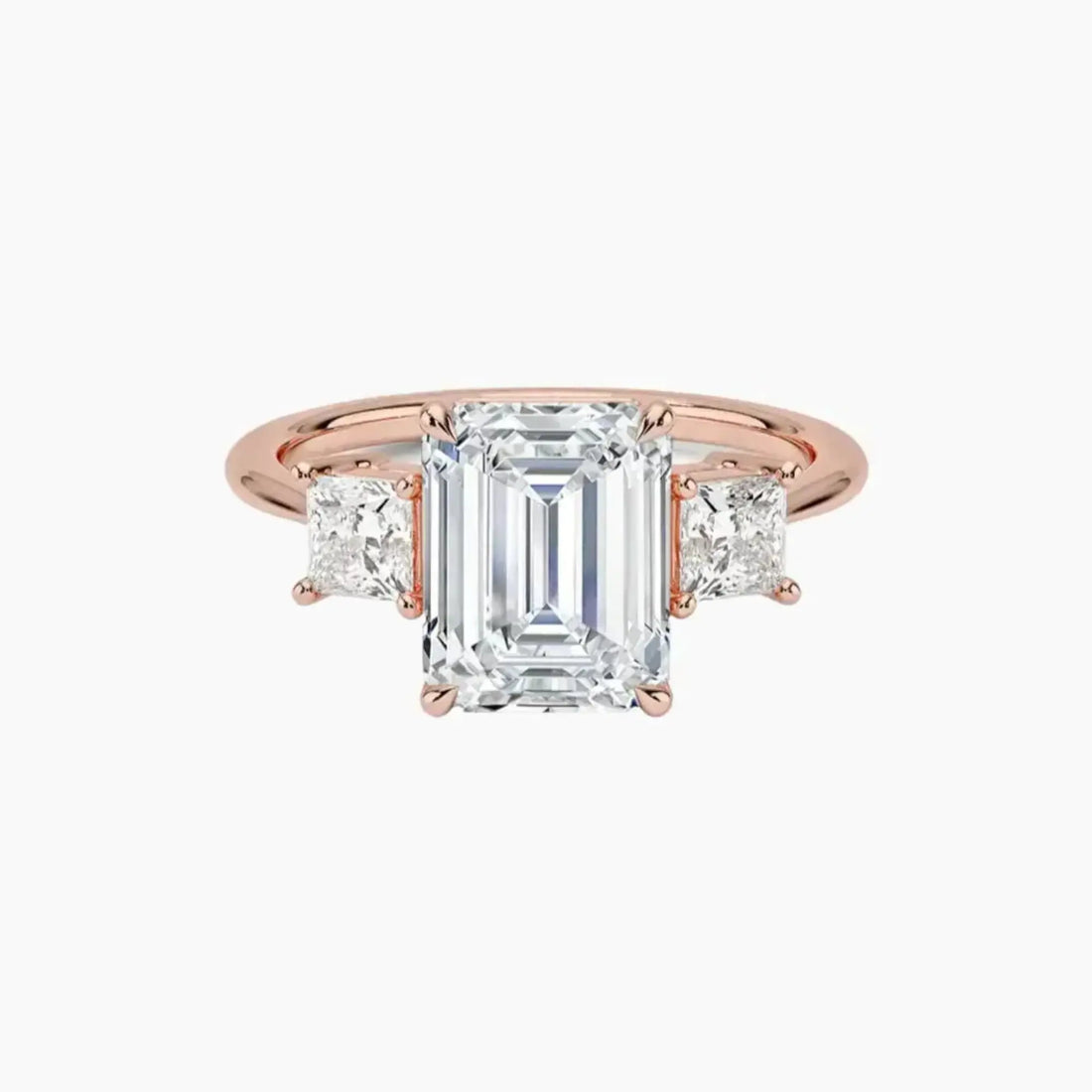 Vespera Emerald Three Stone 1.5 Carat Lab Grown Diamond Engagement Ring in 18K Rose Gold