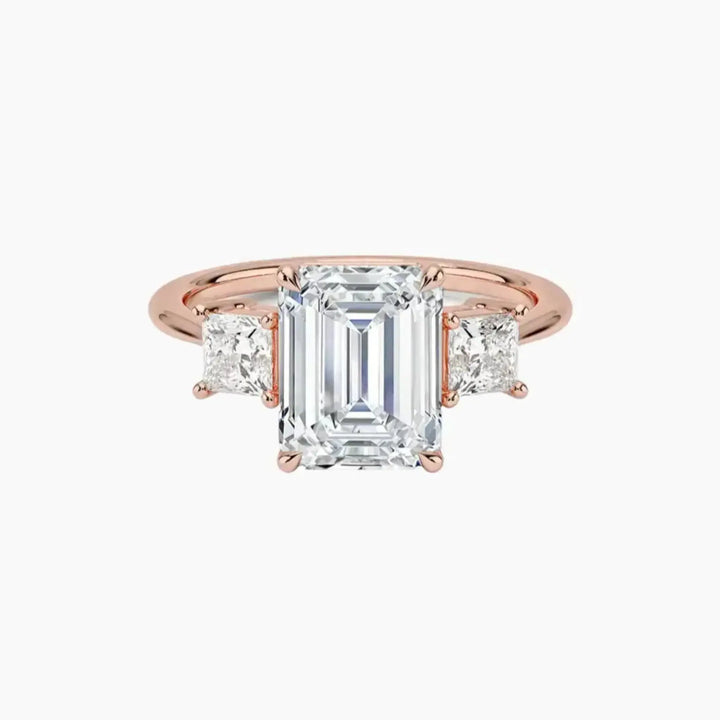 Vespera Emerald Three Stone 3 Carat Lab Grown Diamond Engagement Ring in 14K Rose Gold