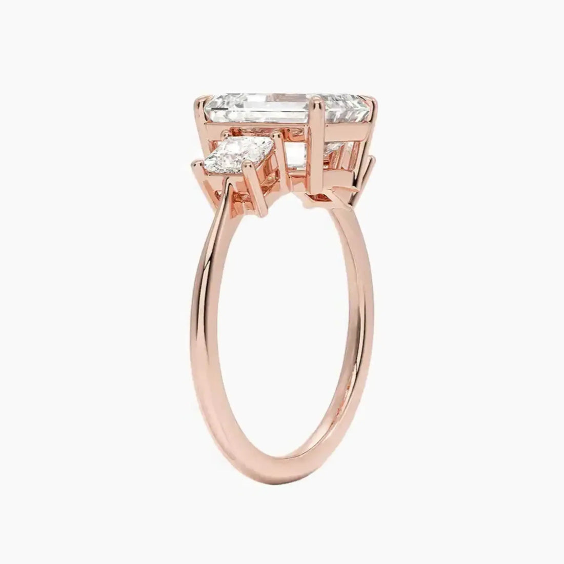 Vespera Emerald Three Stone 3 Carat Lab Grown Diamond Engagement Ring in 14K Rose Gold