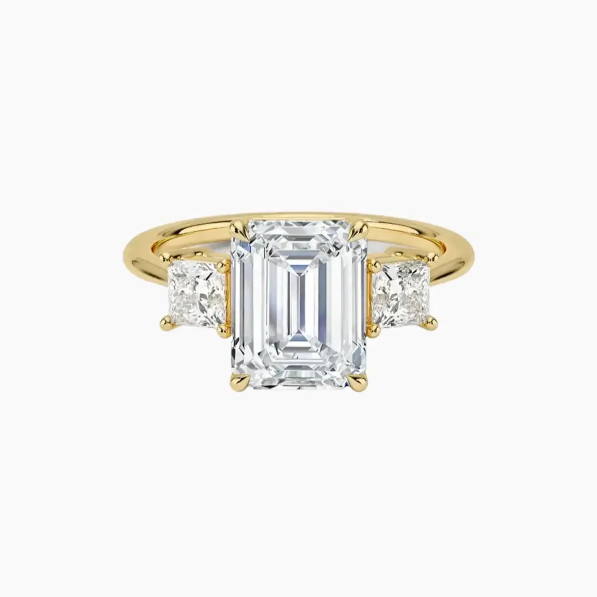 Vespera Emerald Three Stone 1.5 Carat Lab Grown Diamond Engagement Ring in 18K Yellow Gold