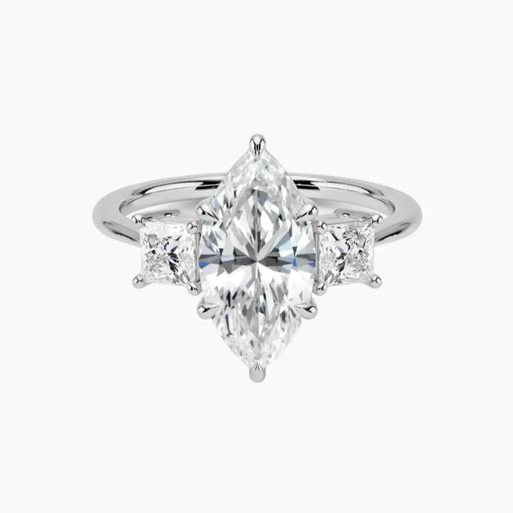 Vespera Marquise Three Stone 1.5 Carat Lab Grown Diamond Engagement Ring in 18K White Gold