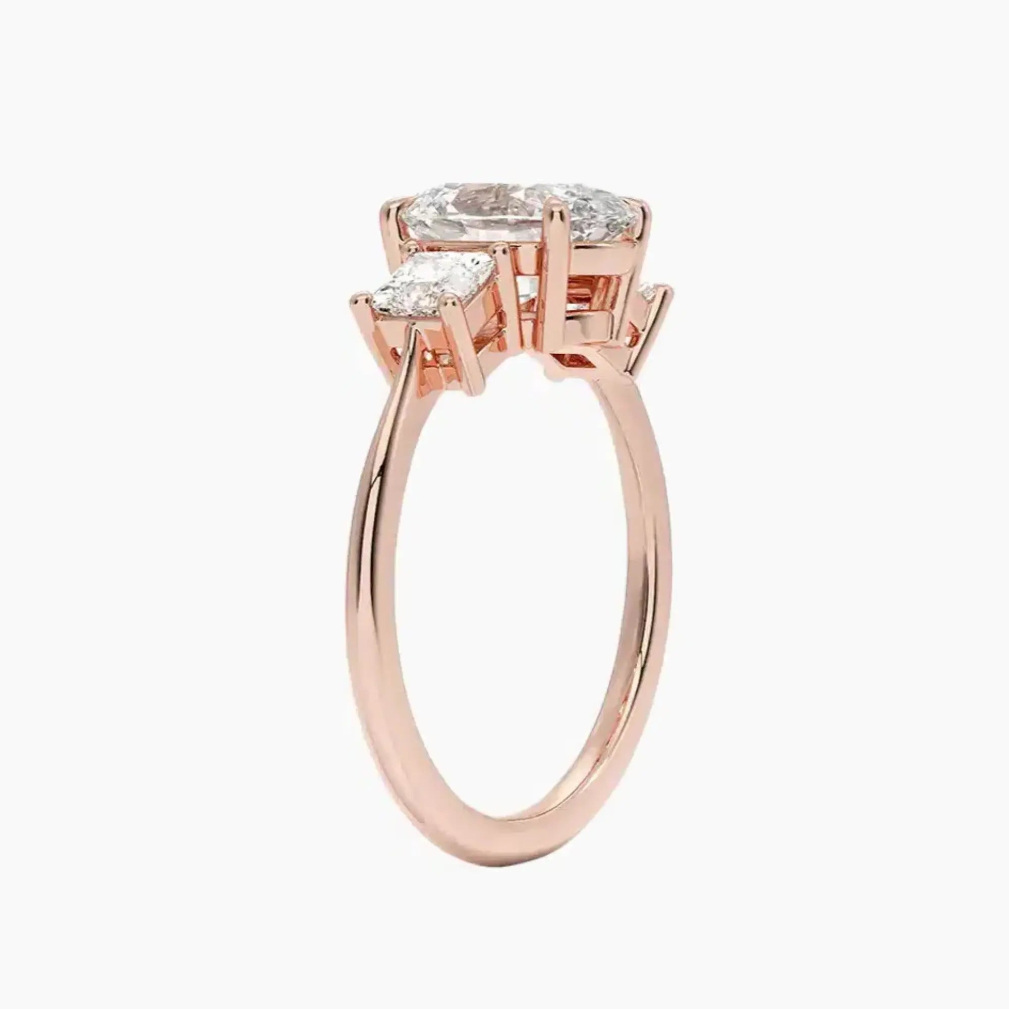 Vespera Oval Three Stone Diamond Ring Setting in 14K Rose Gold