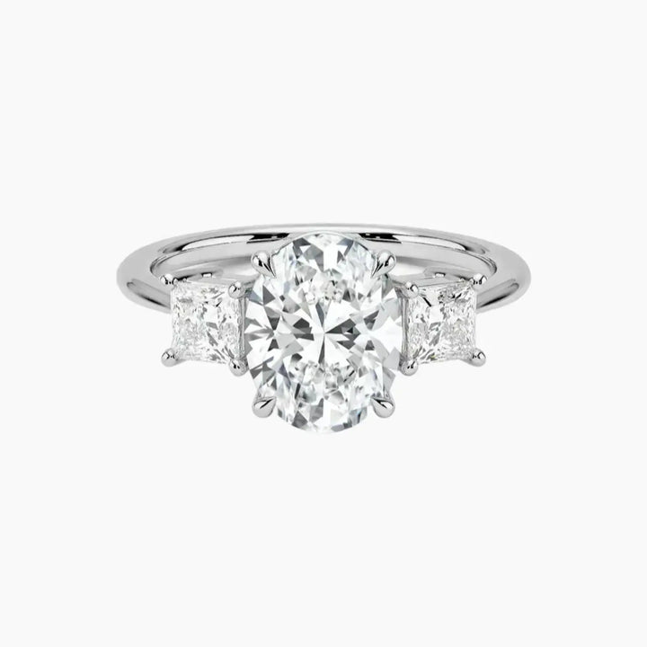 Vespera Oval Three Stone 2 Carat Lab Grown Diamond Engagement Ring in 18K White Gold