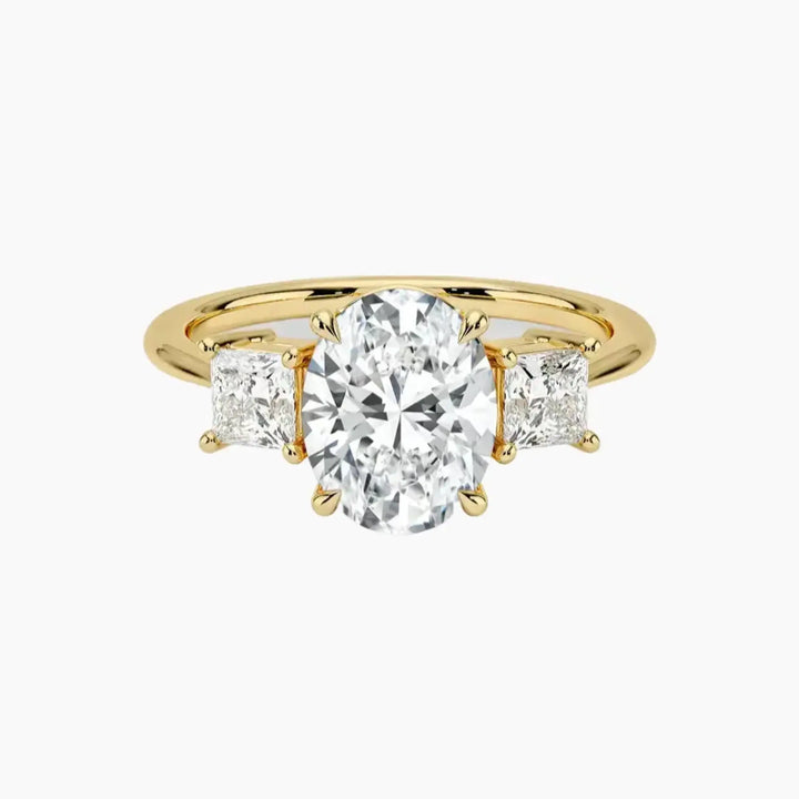 Vespera Oval Three Stone 2.5 Carat Lab Grown Diamond Engagement Ring in 14K Yellow Gold