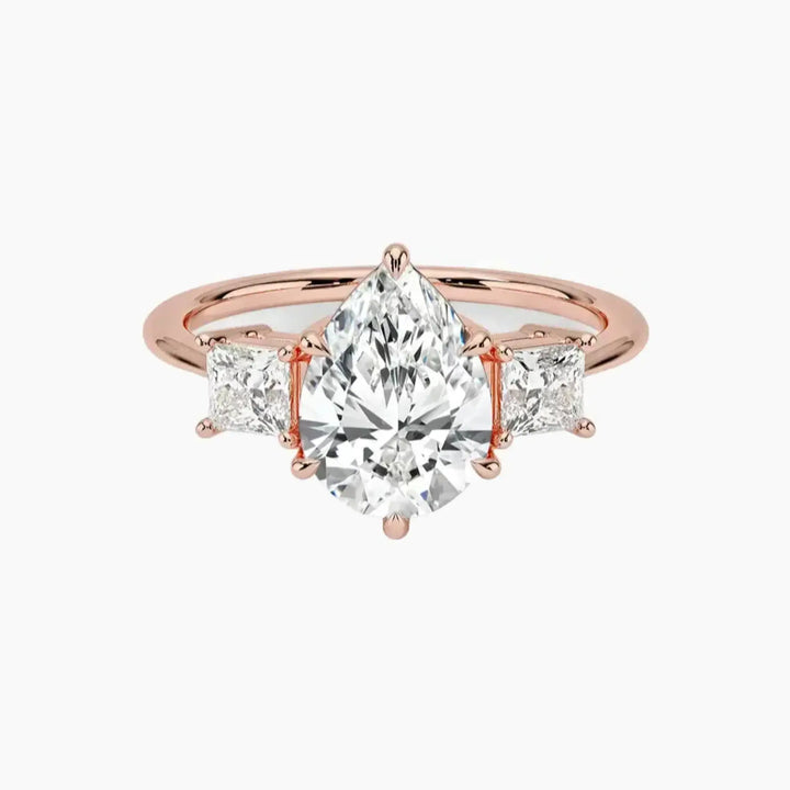 Vespera Pear Three Stone 3 Carat Lab Grown Diamond Engagement Ring in 14K Rose Gold