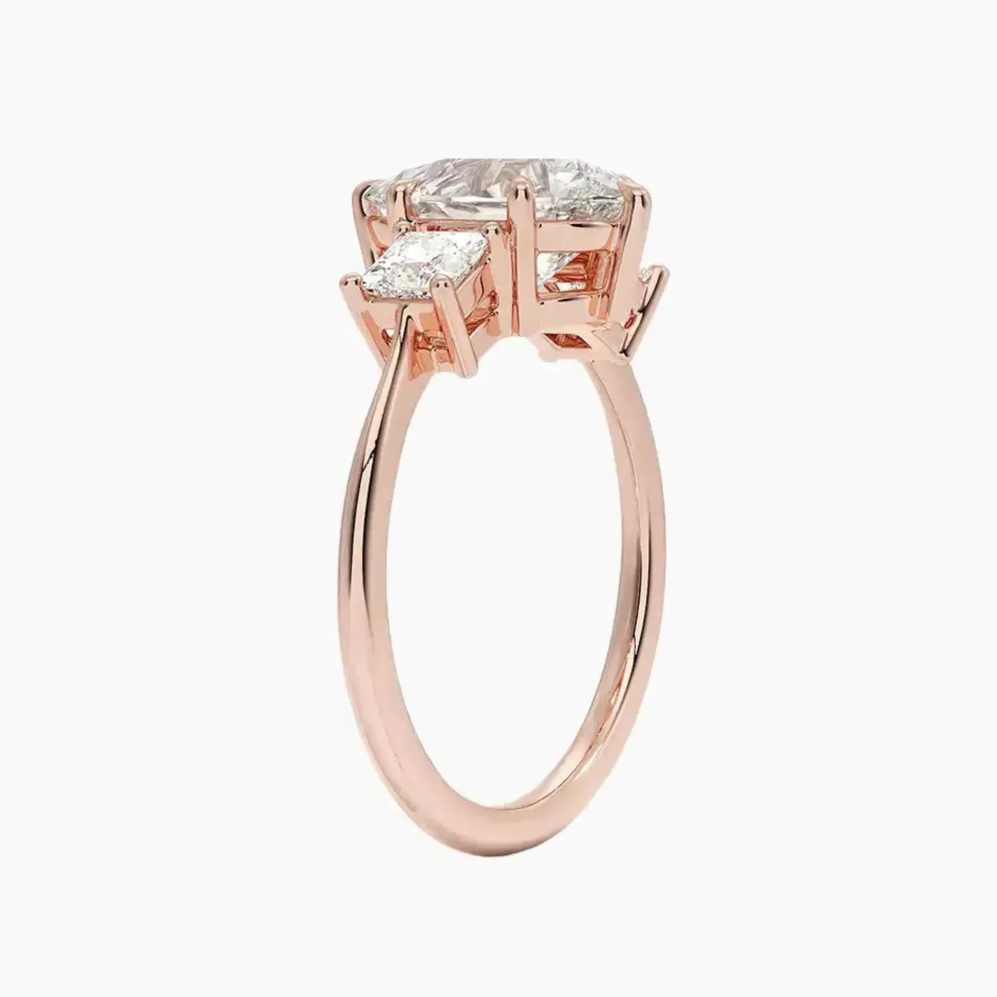 Vespera Pear Three Stone 1.5 Carat Lab Grown Diamond Engagement Ring in 18K Rose Gold