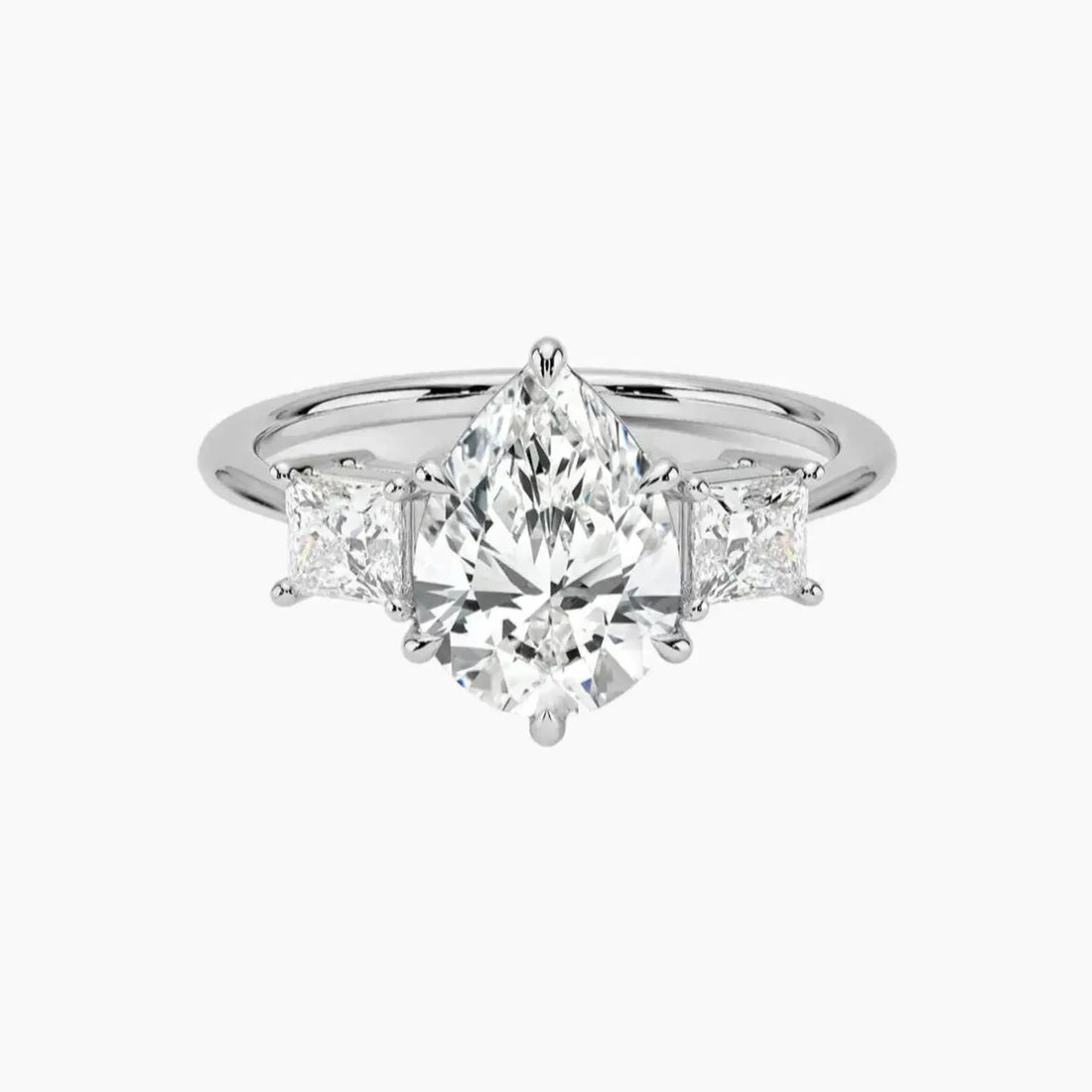 Vespera Pear Three Stone 1 Carat Lab Grown Diamond Engagement Ring in 14K White Gold