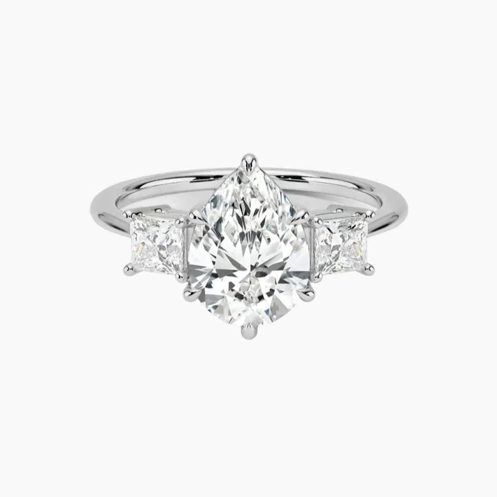 Vespera Pear Three Stone 1 Carat Lab Grown Diamond Engagement Ring in 18K White Gold
