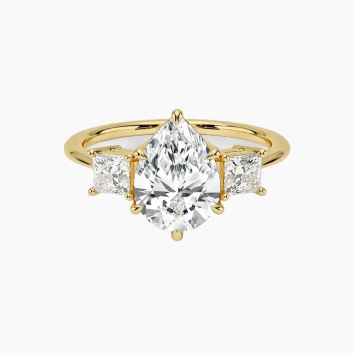 Vespera Pear Three Stone 3 Carat Lab Grown Diamond Engagement Ring in 18K Yellow Gold