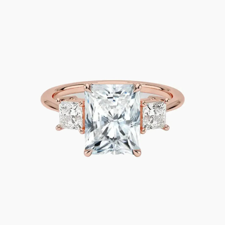 Vespera Radiant Three Stone 3 Carat Lab Grown Diamond Engagement Ring in 14K Rose Gold