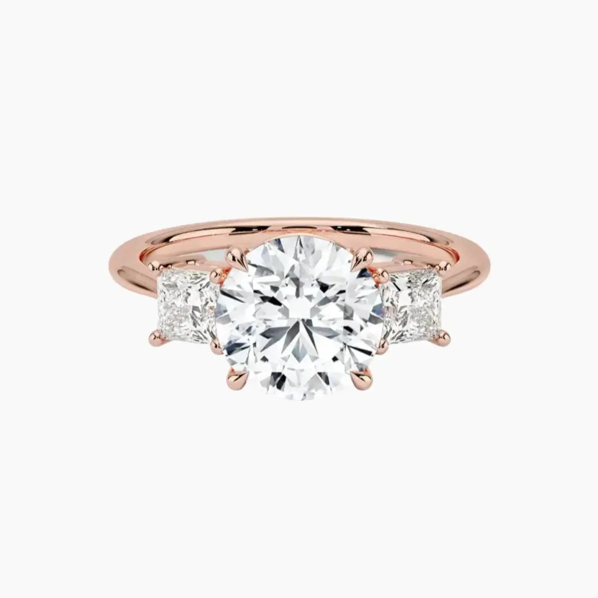 Vespera Round Three Stone Diamond Ring Setting in 14K Rose Gold