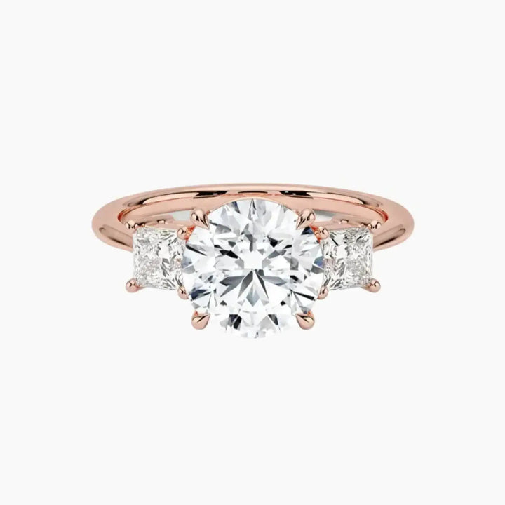 Vespera Round Three Stone 3 Carat Lab Grown Diamond Engagement Ring in 14K Rose Gold