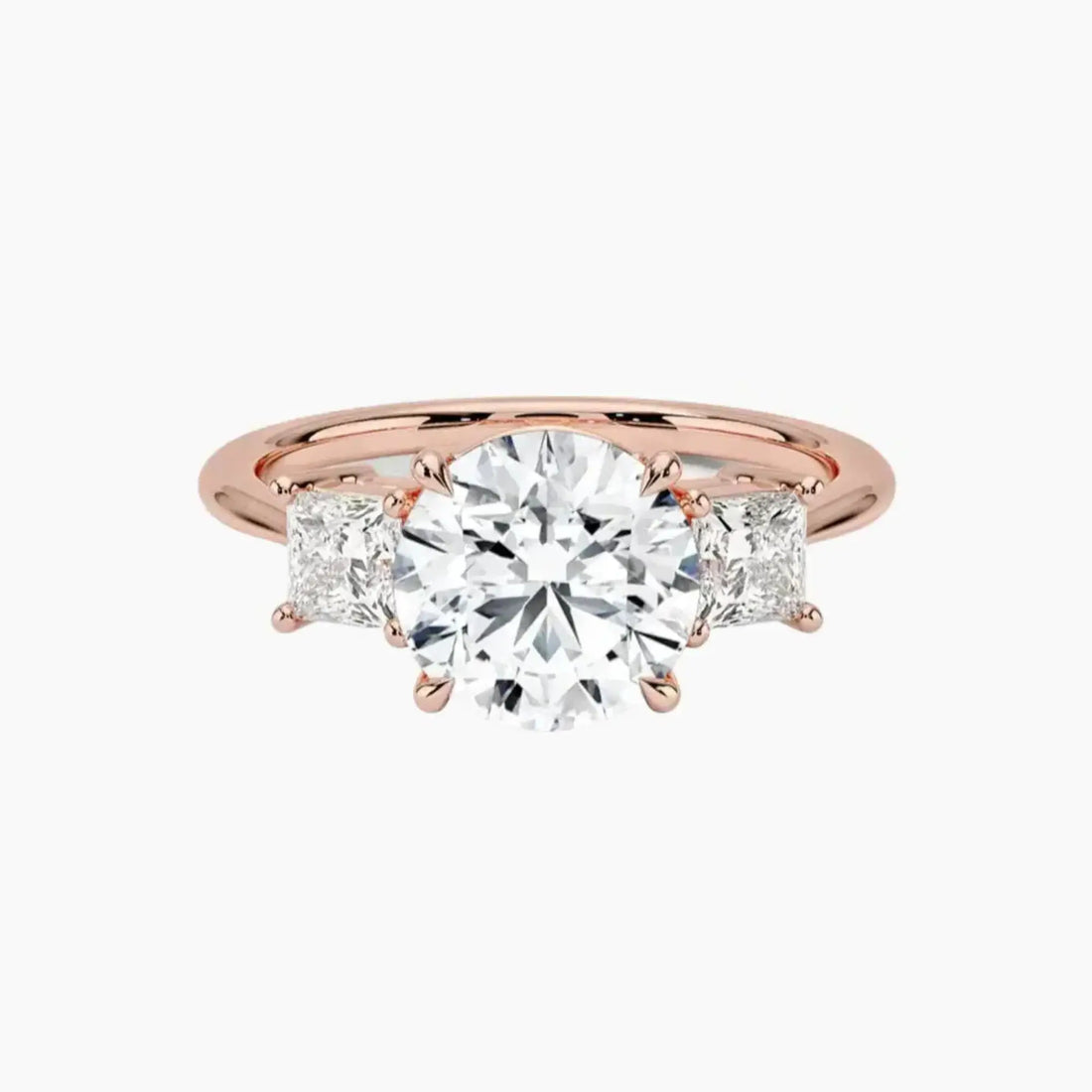 Vespera Round Three Stone Diamond Ring Setting in 18K Rose Gold