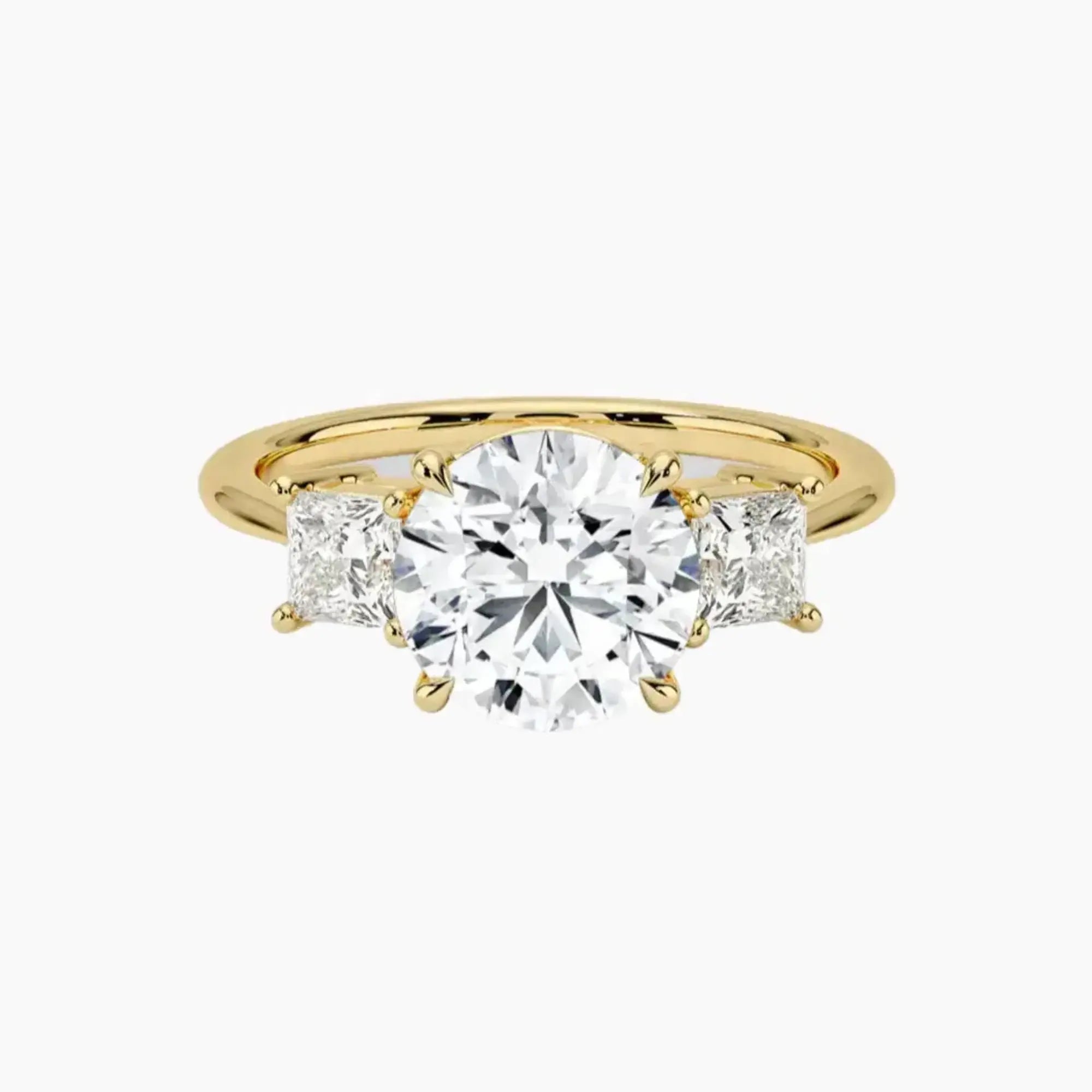Vespera Round Three Stone 3 Carat Lab Grown Diamond Engagement Ring in 14K Yellow Gold