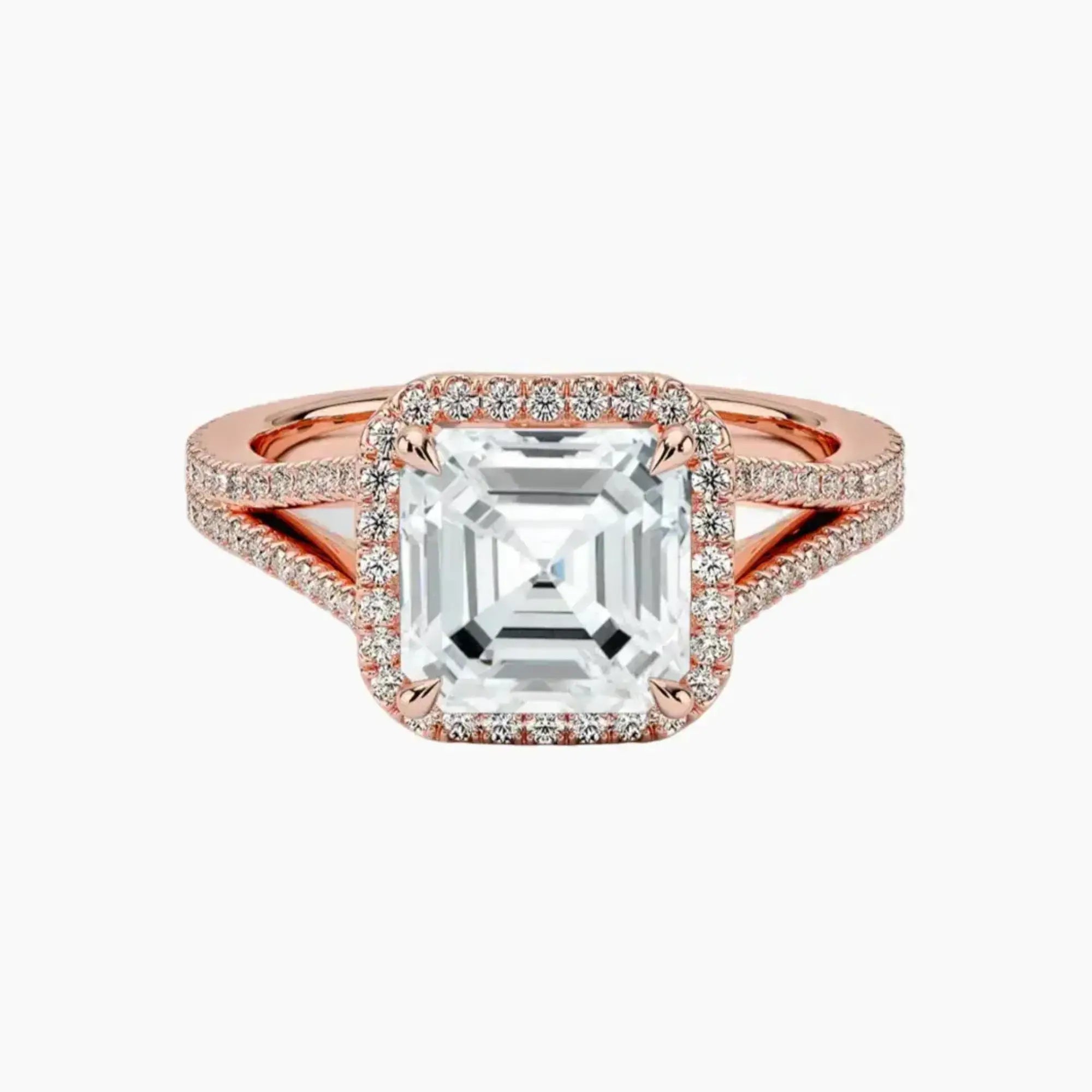Zephyrine Asscher Designer 2 Carat Lab Grown Diamond Engagement Ring in 18K Rose Gold