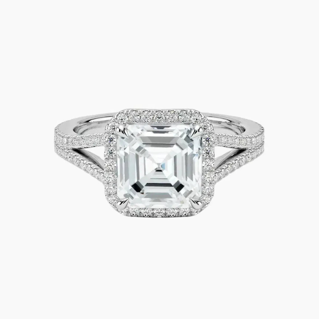 Zephyrine Asscher Designer 3 Carat Lab Grown Diamond Engagement Ring in 18K White Gold