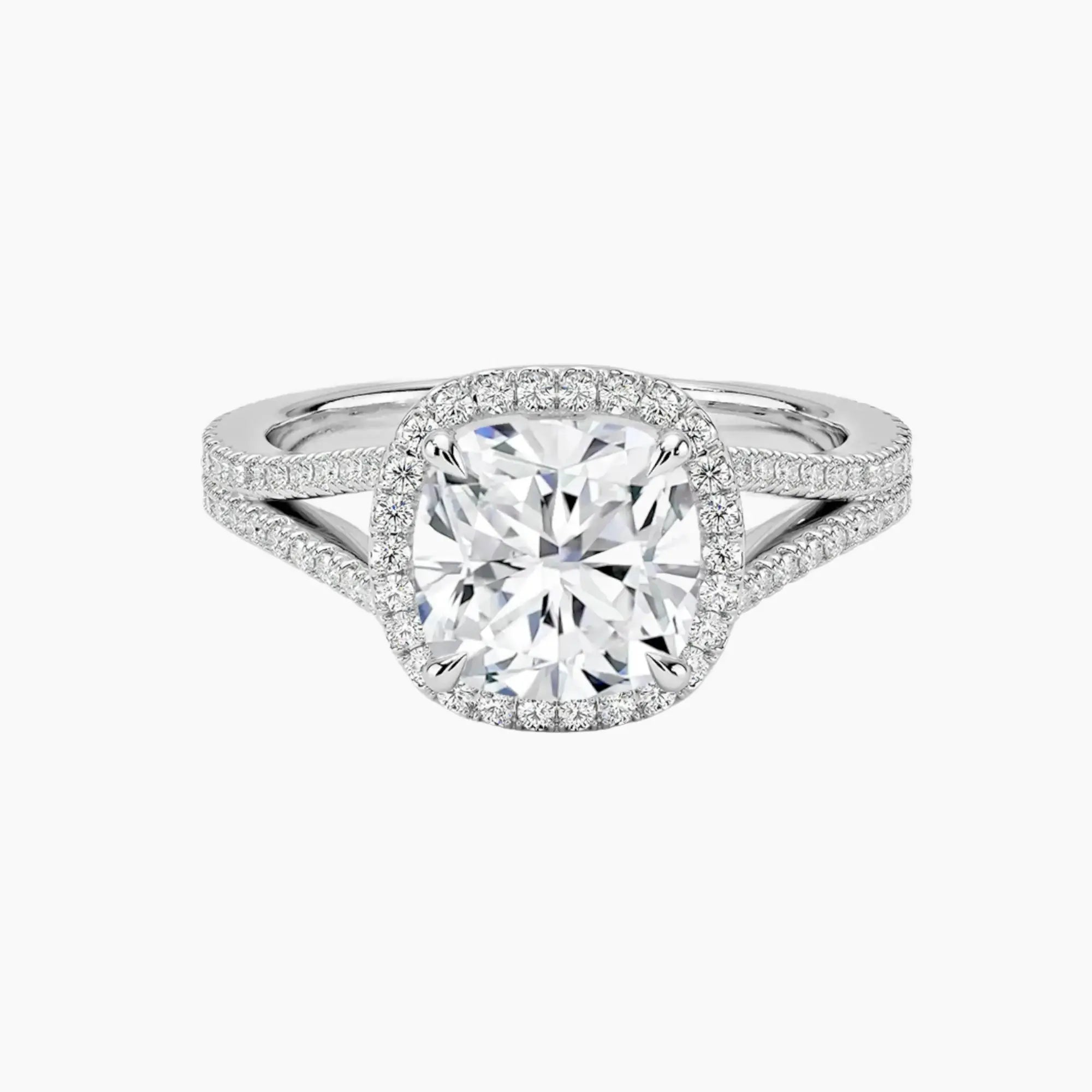 Zephyrine Cushion Designer 3 Carat Lab Grown Diamond Engagement Ring in 18K White Gold