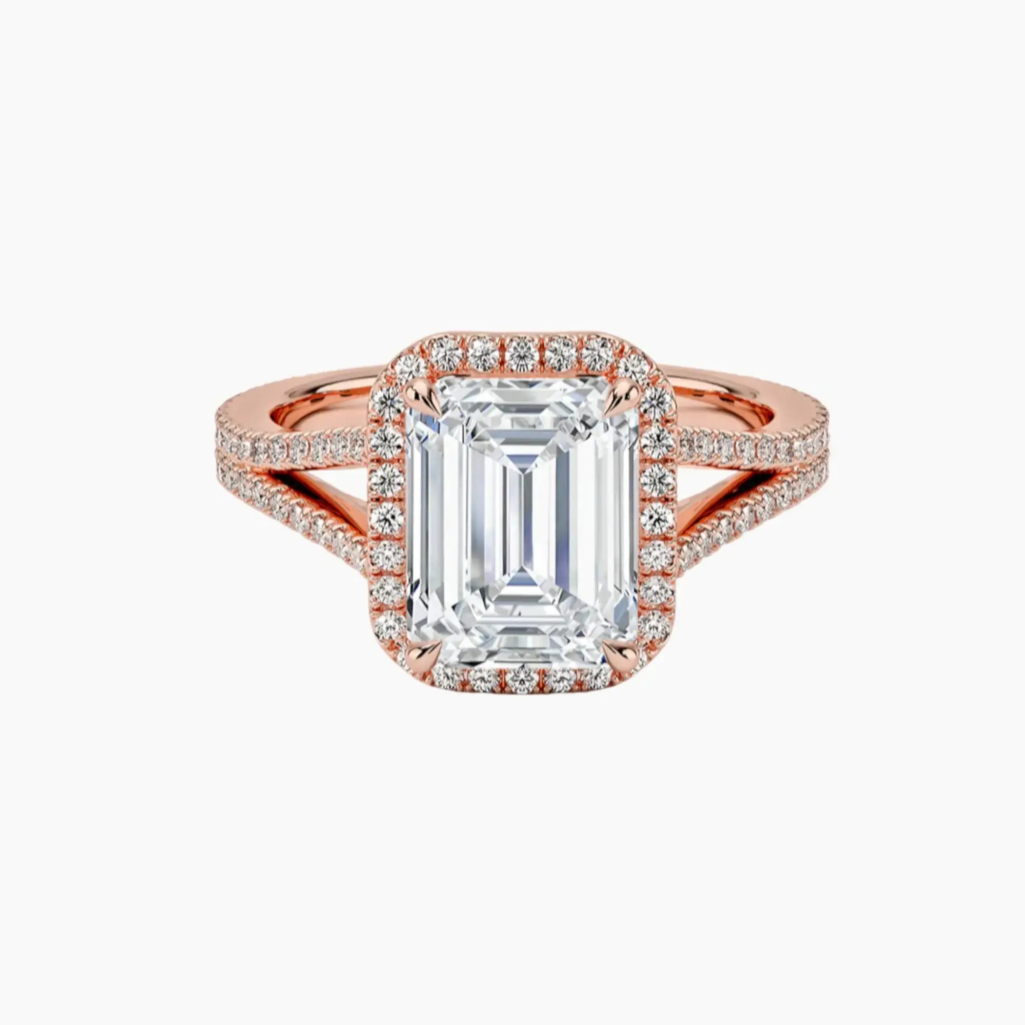 Zephyrine Emerald Designer 3 Carat Lab Grown Diamond Engagement Ring in 18K Rose Gold