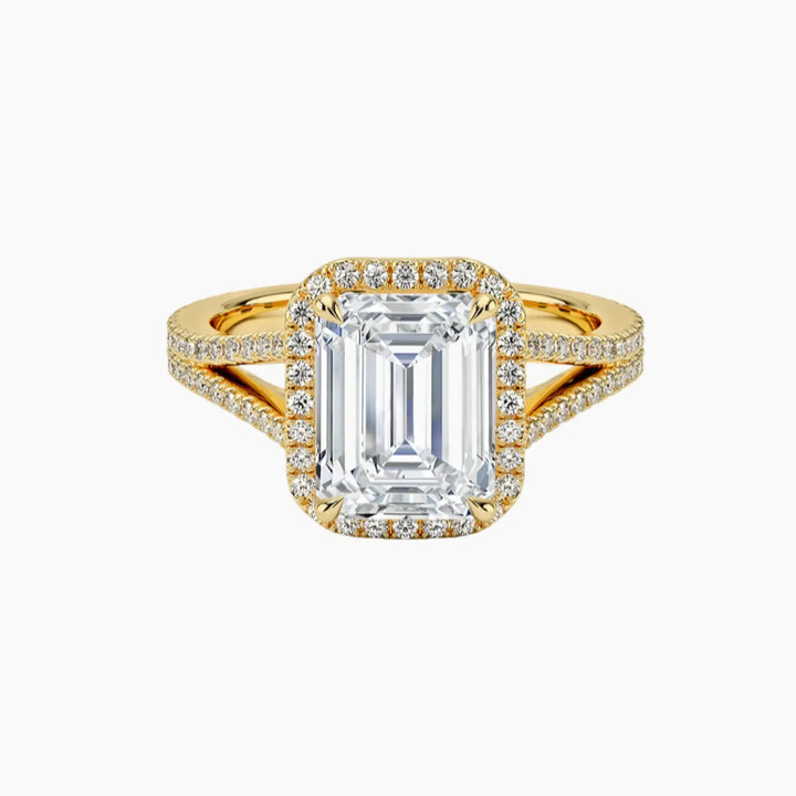 Zephyrine Emerald Designer 3 Carat Lab Grown Diamond Engagement Ring in 18K Yellow Gold