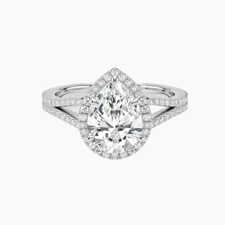 Zephyrine Pear Designer 2 Carat Lab Grown Diamond Engagement Ring in 18K White Gold