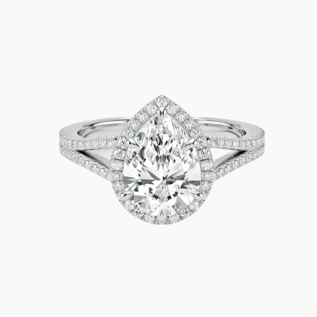 Zephyrine Pear Designer 1.5 Carat Lab Grown Diamond Engagement Ring in 18K White Gold