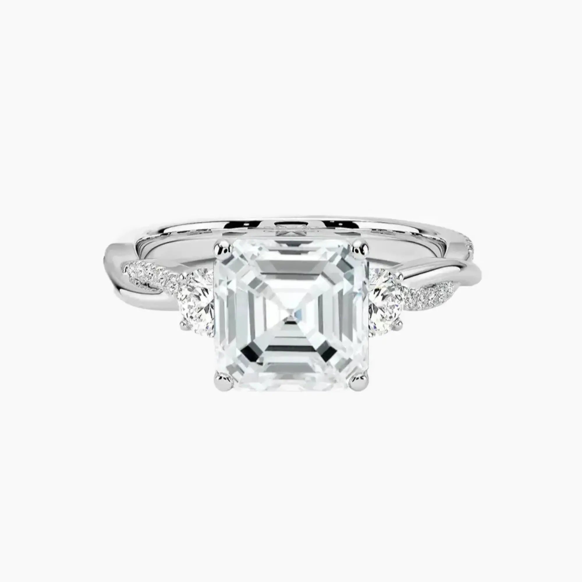 Calista Twisted Asscher Designer 1 Carat Lab Grown Diamond Engagement Ring in 14K White Gold