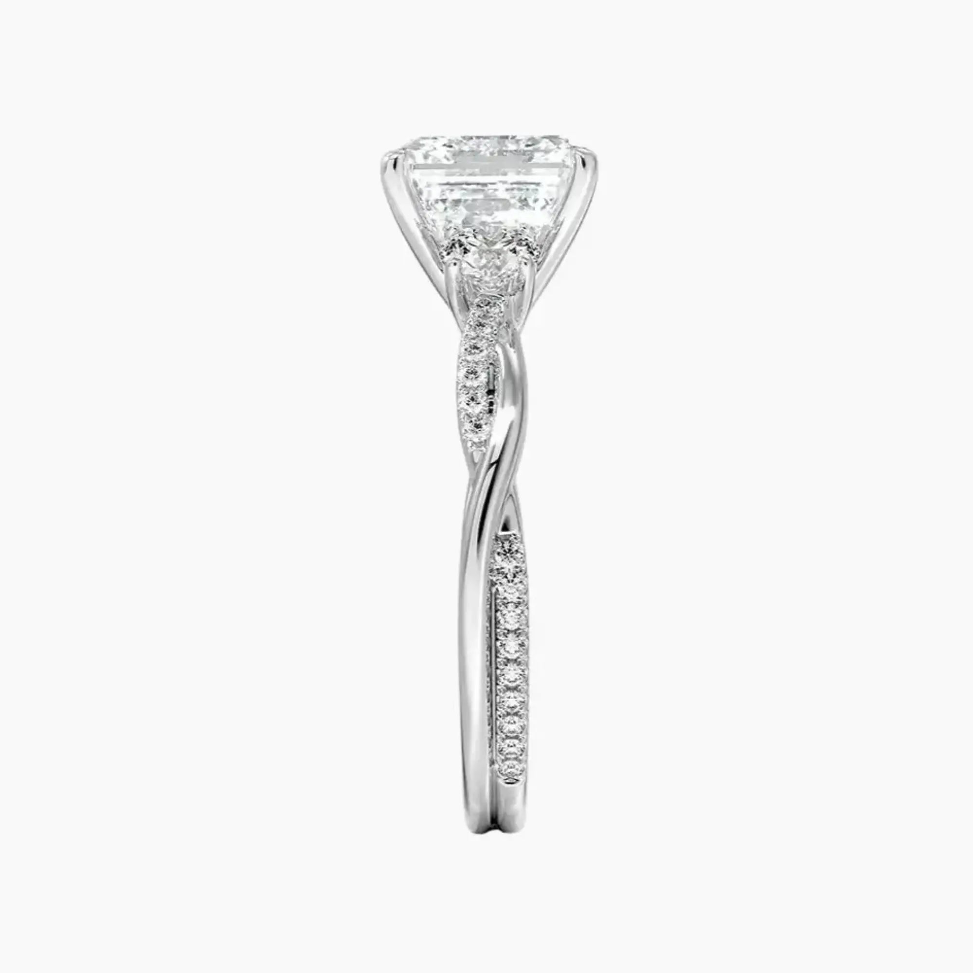 Calista Twisted Asscher Designer Diamond Ring Setting in 14K White Gold