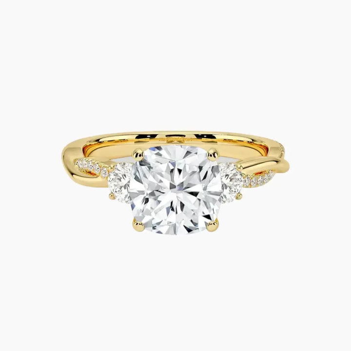 Calista Twisted Cushion Designer 3 Carat Lab Grown Diamond Engagement Ring in 18K Yellow Gold