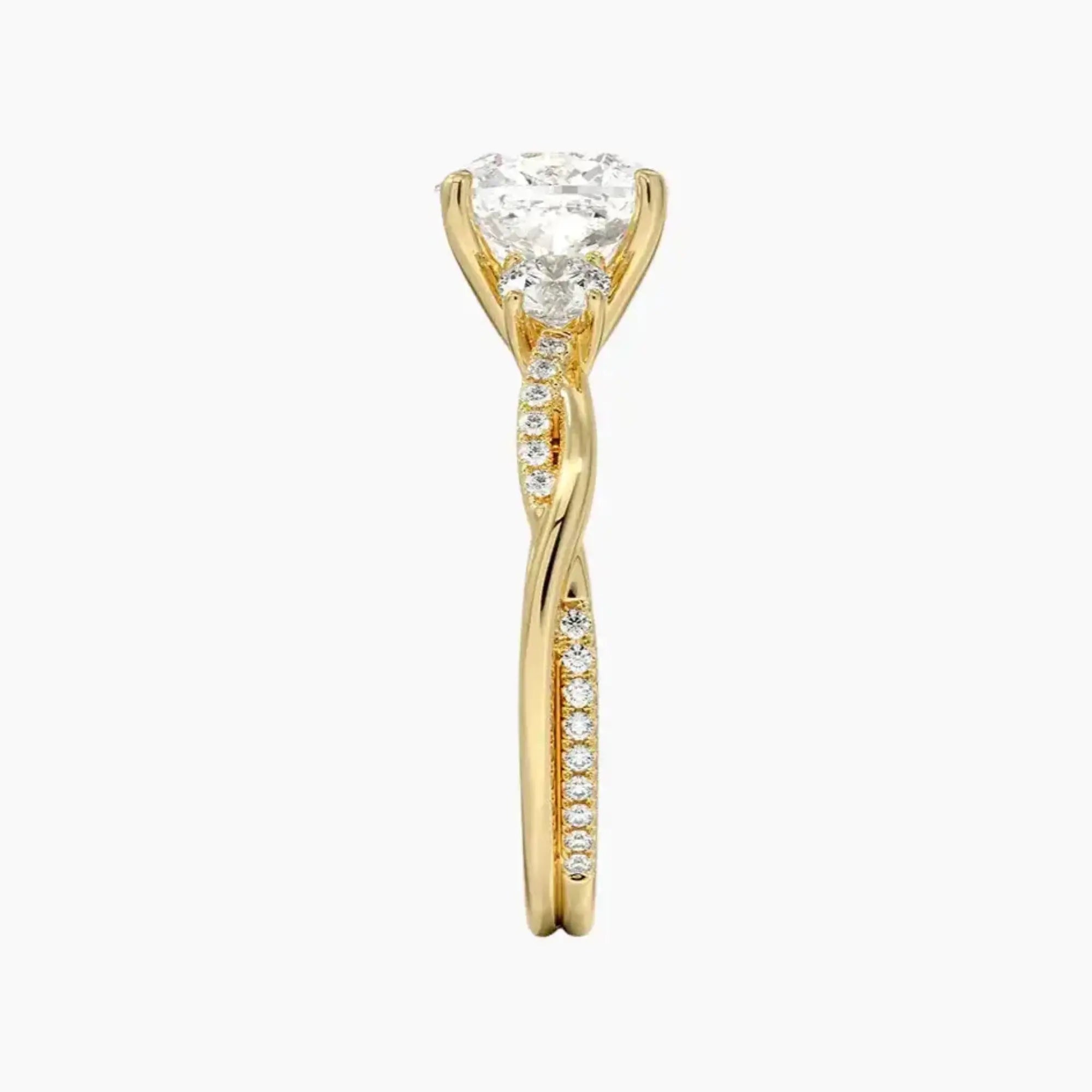 Calista Twisted Cushion Designer 2 Carat Lab Grown Diamond Engagement Ring in 18K Yellow Gold