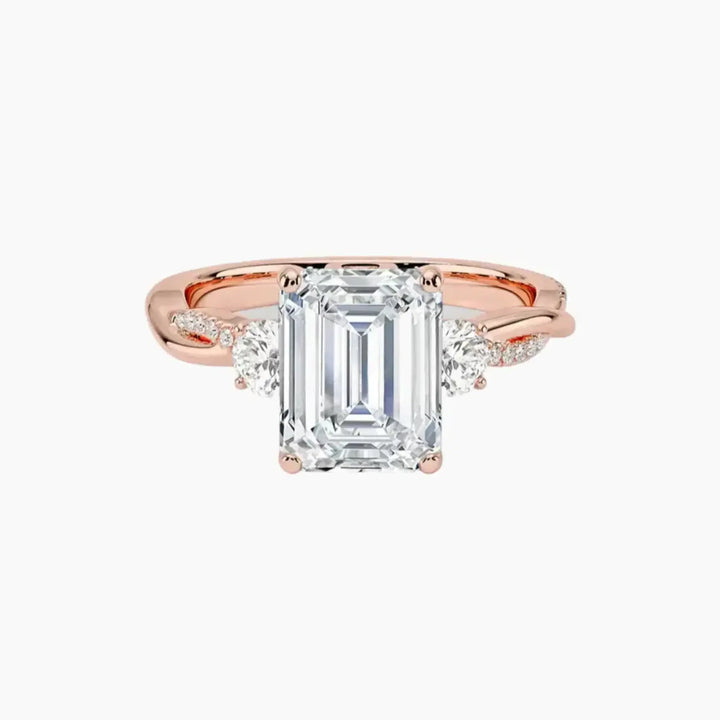 Calista Twisted Emerald Designer 1 Carat Lab Grown Diamond Engagement Ring in 18K Rose Gold