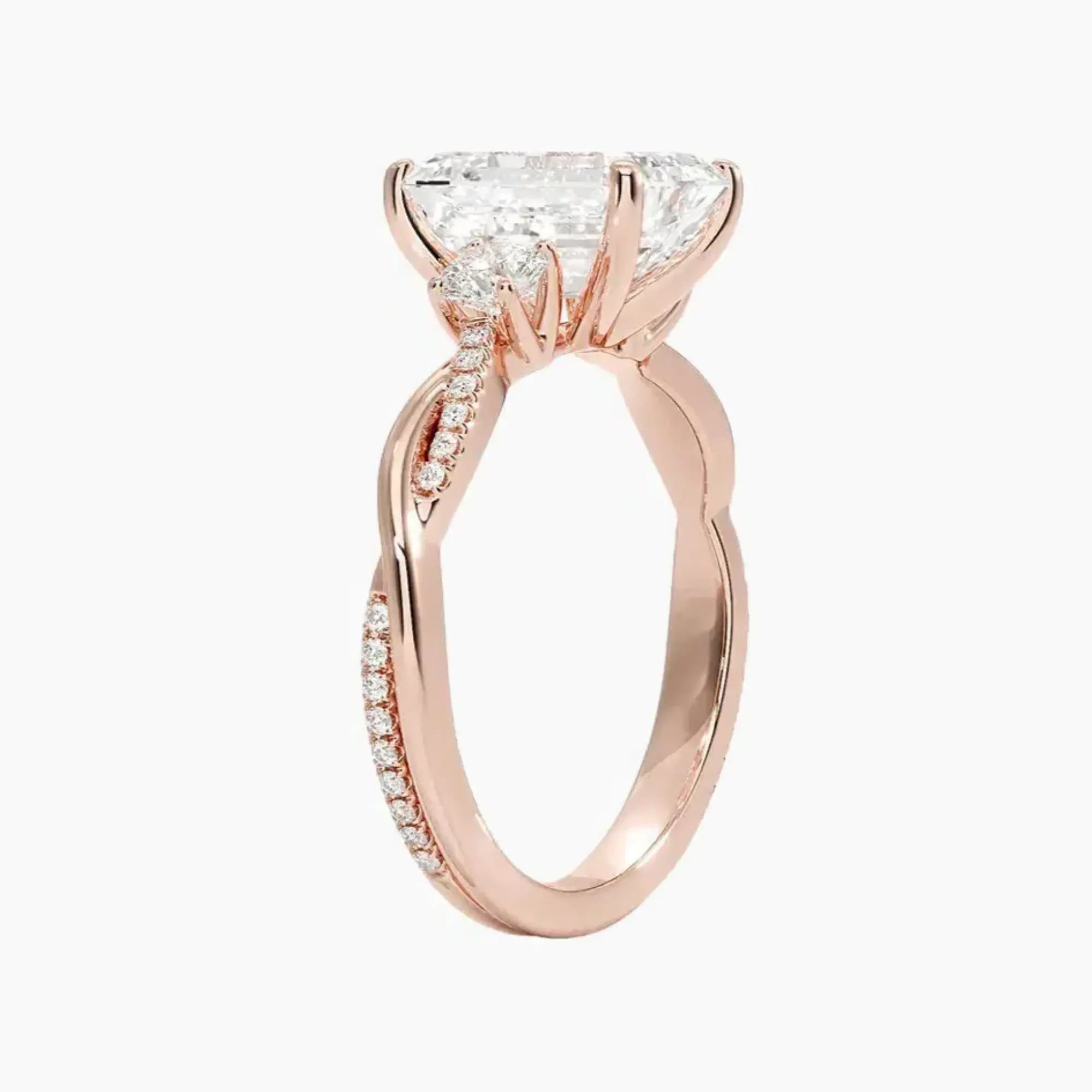 Calista Twisted Emerald Designer 3 Carat Lab Grown Diamond Engagement Ring in 14K Yellow Gold