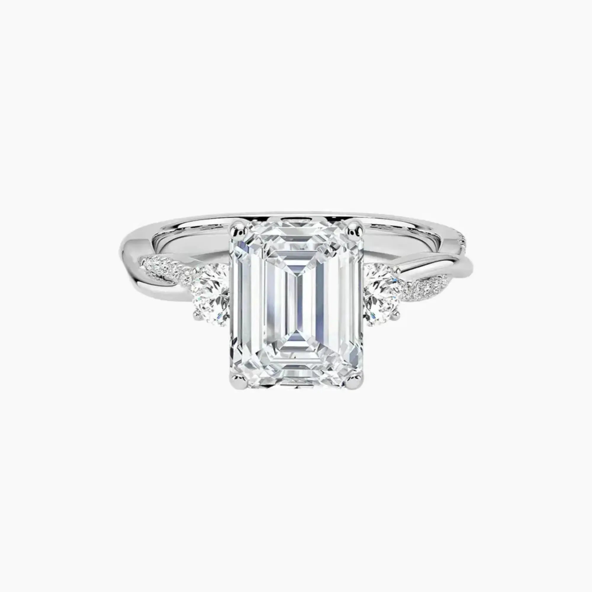 Calista Twisted Emerald Designer 1 Carat Lab Grown Diamond Engagement Ring in 18K White Gold