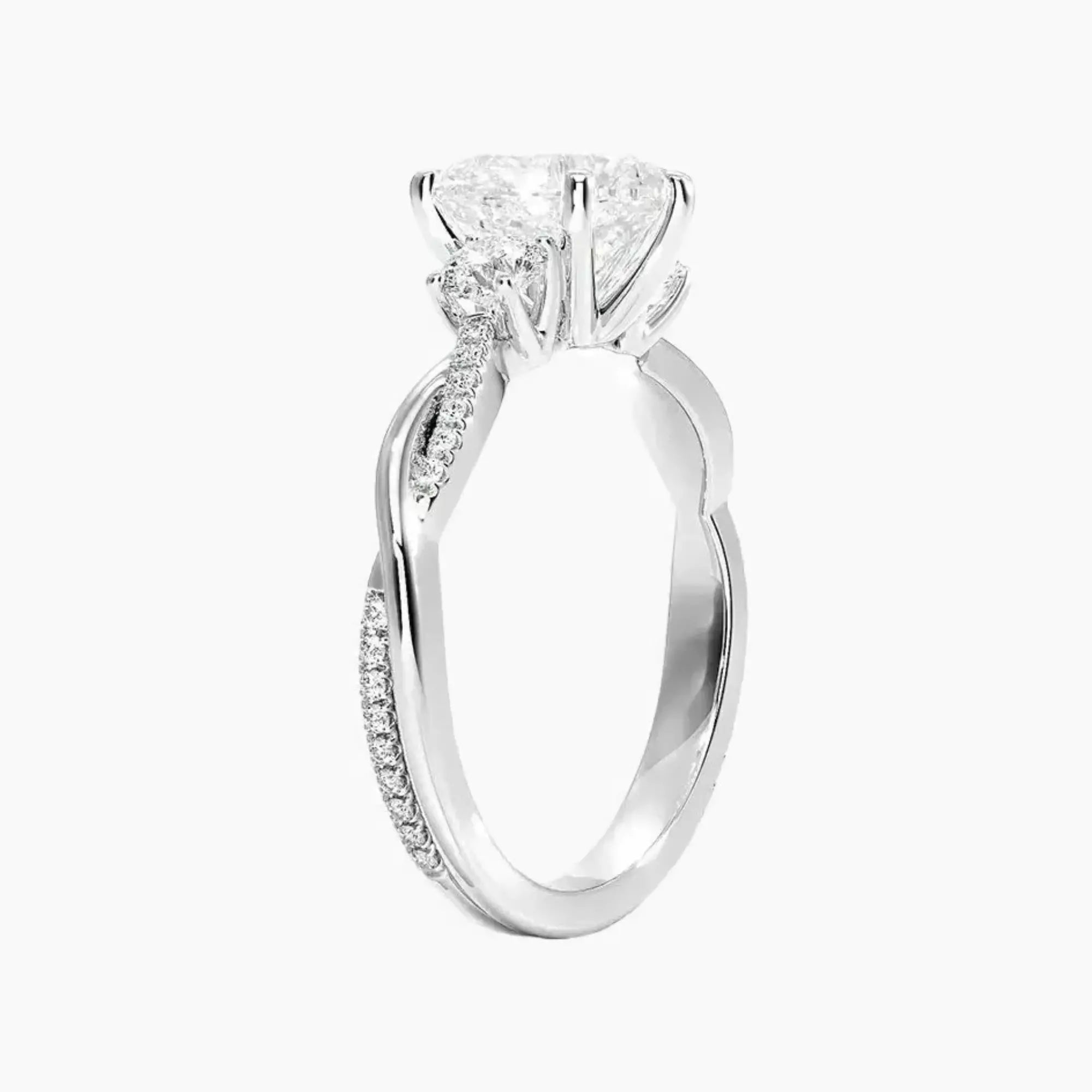 Calista Twisted Heart Designer 3 Carat Lab Grown Diamond Engagement Ring in 18K White Gold